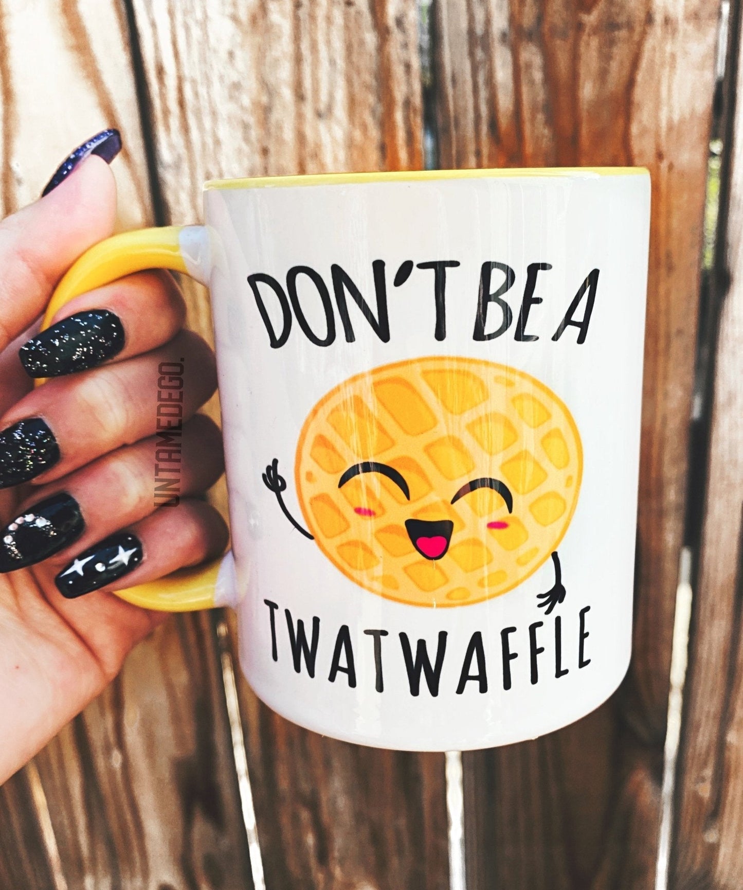 Don't Be A Waffler Mug 11 oz. (Yellow + White)