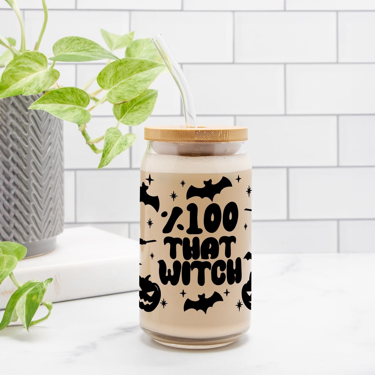 100% That Witch  Halloween Glass Can Tumbler
