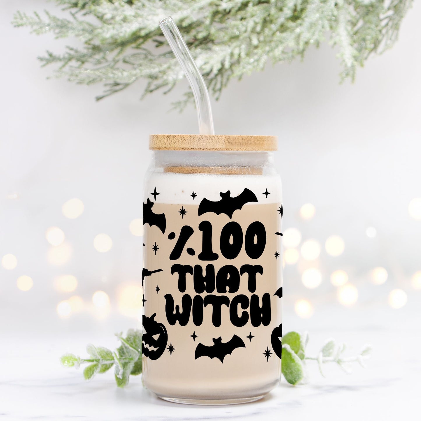 100% That Witch  Halloween Glass Can Tumbler