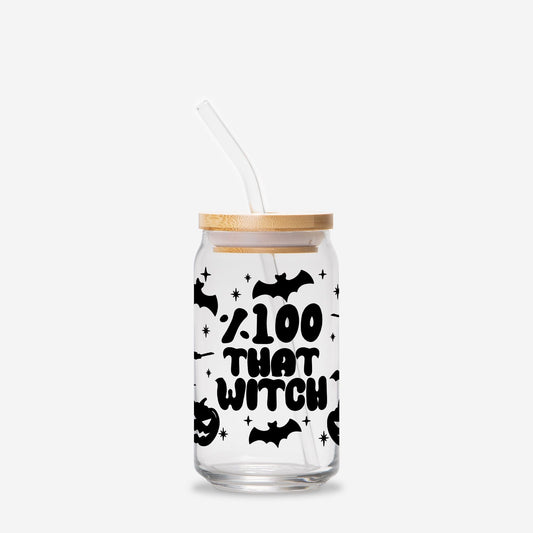100% That Witch  Halloween Glass Can Tumbler