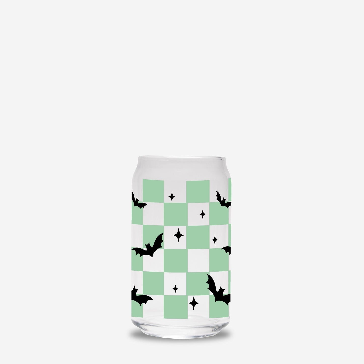 Checkered Ghost Halloween Glass Can 16oz