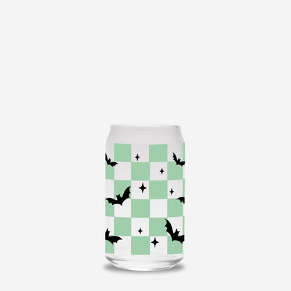 Checkered Ghost Halloween Glass Can 16oz