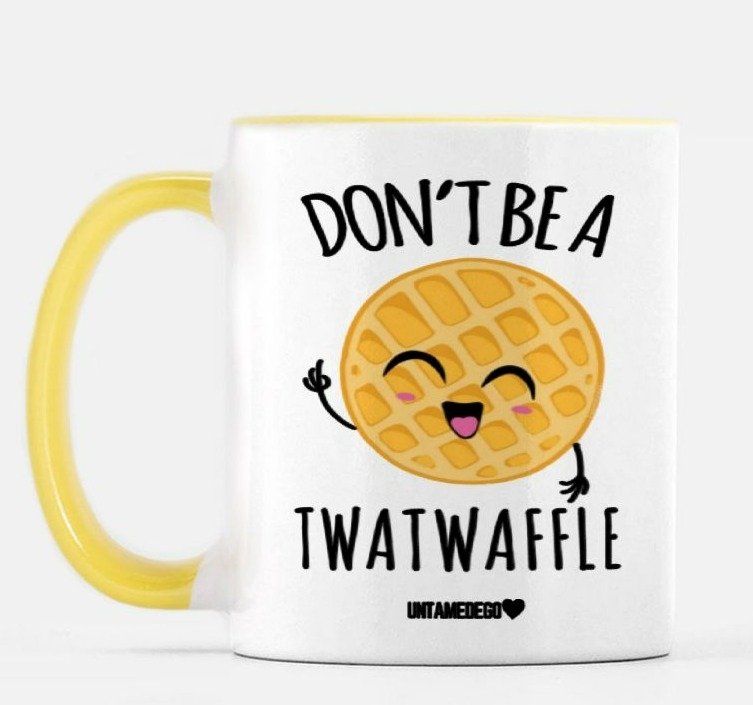 Don't Be A Waffler Mug 11 oz. (Yellow + White)